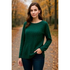 Talbots Cable Knit Sweater SZ Medium Wool Cashmere Blend Career Chic Forest